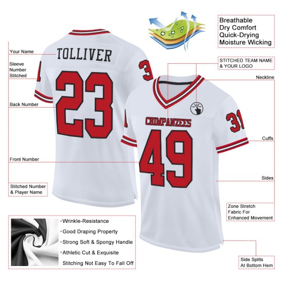 Football Authentic Red-Black Custom Mesh Throwback White Jersey Football Authentic Red-Black Custom Mesh Throwback White Jersey