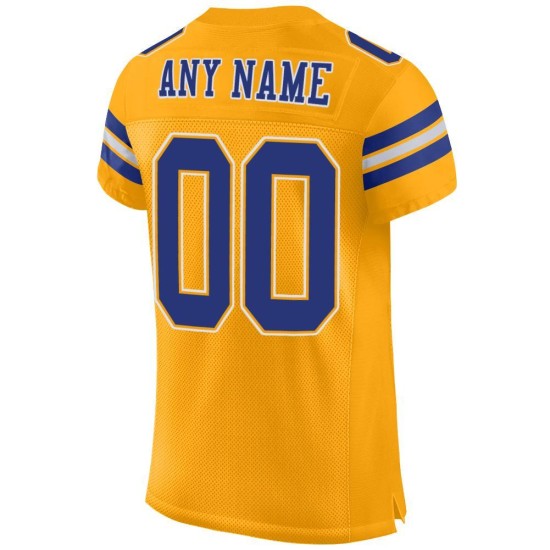 Football Royal-White Jersey Custom Authentic Gold Mesh