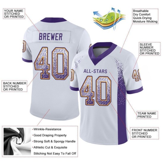 Mesh Drift Purple-Gold Football Fashion Custom Jersey White Mesh Drift Purple-Gold Football Fashion Custom Jersey White