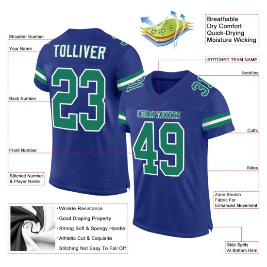 Custom Football Kelly Mesh Jersey Authentic Green-White Royal