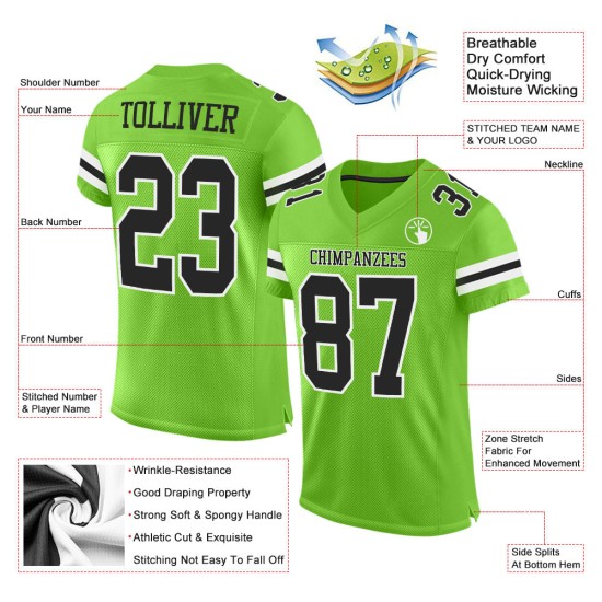Authentic Custom Football Black-White Green Jersey Mesh Neon