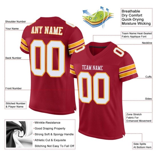 Football Authentic Mesh Cardinal Custom White-Gold Jersey Football Authentic Mesh Cardinal Custom White-Gold Jersey