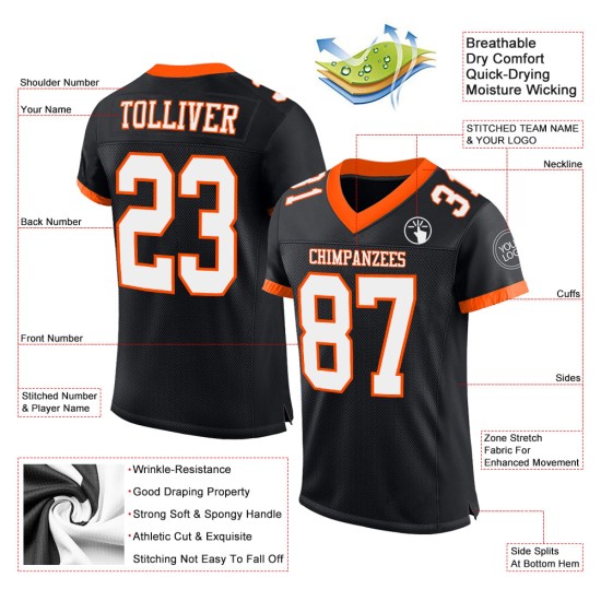 Black Football White-Orange Jersey Custom Authentic Mesh Black Football White-Orange Jersey Custom Authentic Mesh
