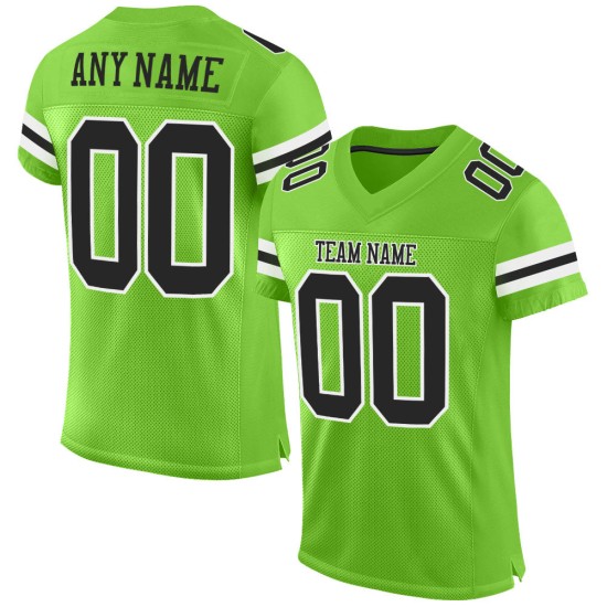 Authentic Custom Football Black-White Green Jersey Mesh Neon