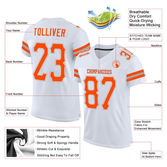 Jersey Football Authentic Custom White Mesh Orange-Gray Jersey Football Authentic Custom White Mesh Orange-Gray
