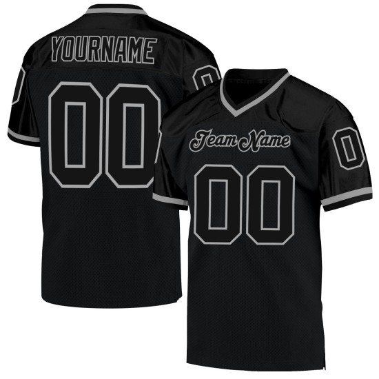 Football Custom Jersey Authentic Black Black-Gray Mesh Throwback