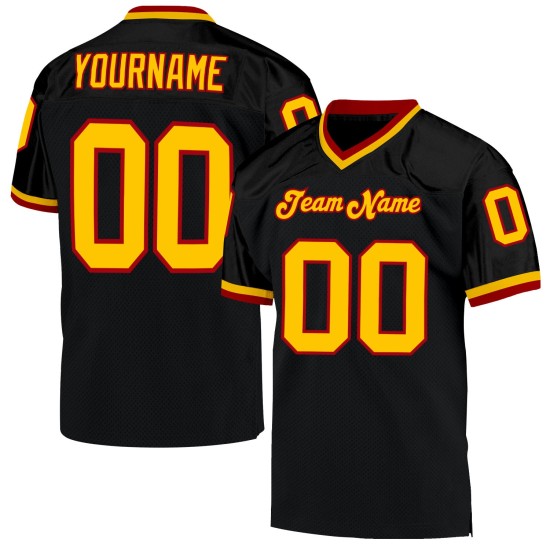 Authentic Custom Throwback Mesh Gold-Red Jersey Football Black Authentic Custom Throwback Mesh Gold-Red Jersey Football Black