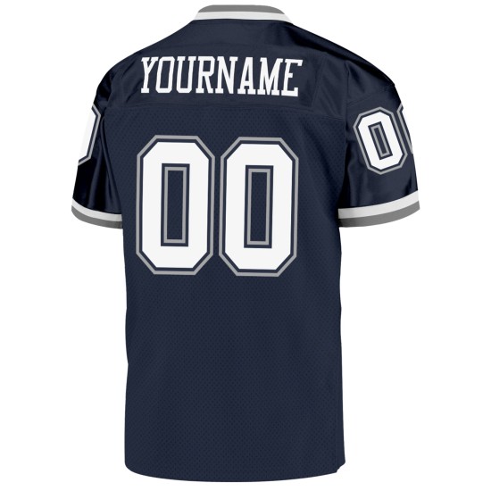 Custom Throwback Football Authentic Mesh Jersey Navy White-Gray