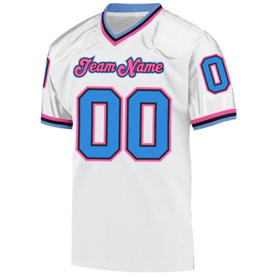 Powder Authentic White Blue-Pink Mesh Football Jersey Custom Throwback Powder Authentic White Blue-Pink Mesh Football Jersey Custom Throwback