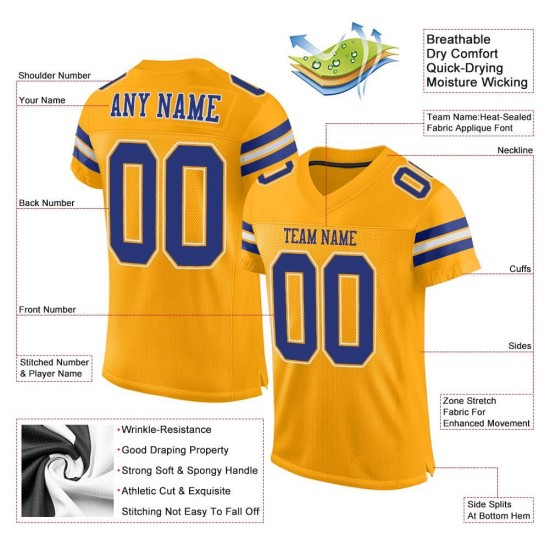 Football Royal-White Jersey Custom Authentic Gold Mesh