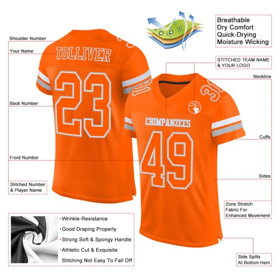 Jersey Custom Orange Mesh Authentic Football White-Gray