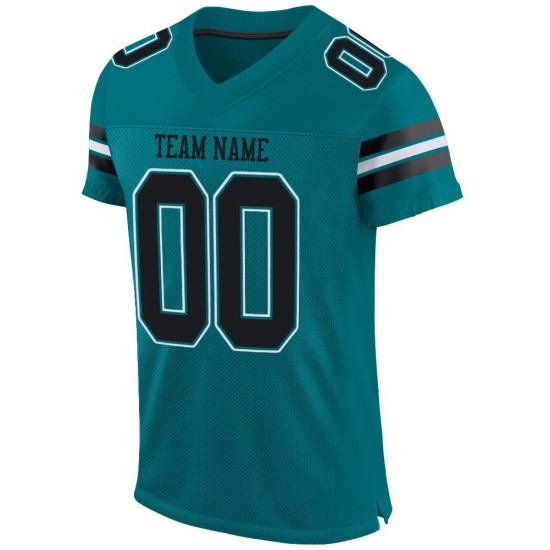 Authentic Custom Teal Jersey Football Black-White Mesh