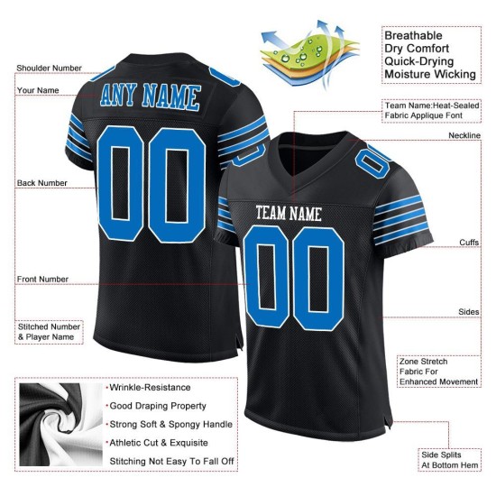 Authentic Custom Panther Blue-White Football Black Jersey Mesh Authentic Custom Panther Blue-White Football Black Jersey Mesh