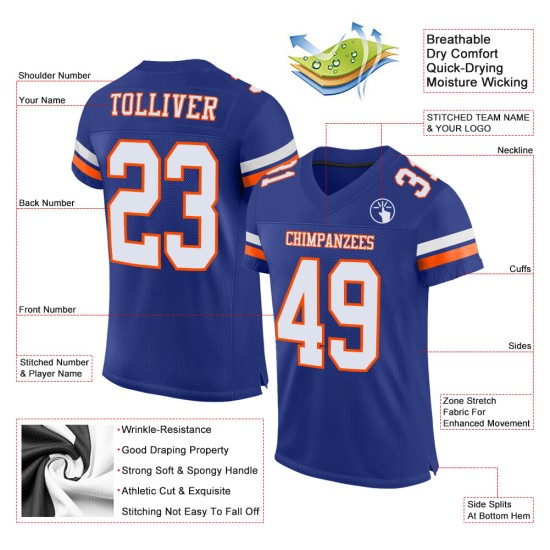 Authentic Royal Jersey White-Orange Custom Mesh Football