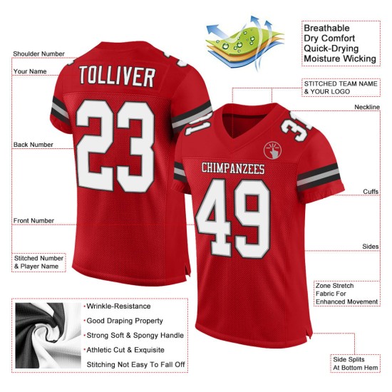Authentic Custom Jersey Red White-Black Mesh Football