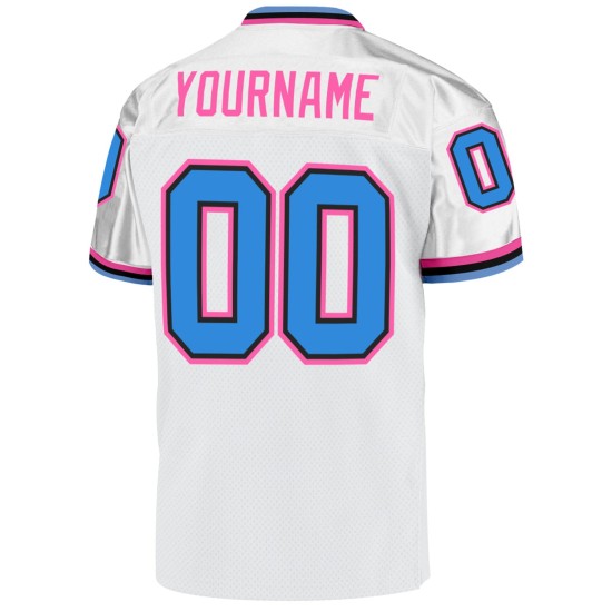 Powder Authentic White Blue-Pink Mesh Football Jersey Custom Throwback Powder Authentic White Blue-Pink Mesh Football Jersey Custom Throwback