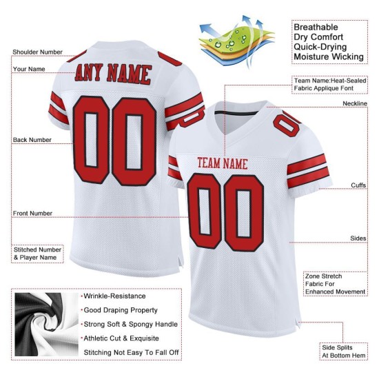 Authentic Football White Custom Mesh Scarlet-Black Jersey