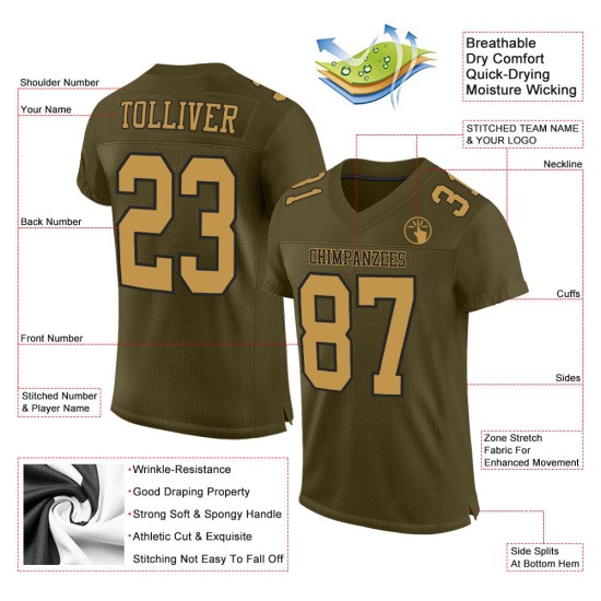 Salute Old Football Service Gold-Black Custom Mesh Jersey Olive Authentic To Salute Old Football Service Gold-Black Custom Mesh Jersey Olive Authentic To