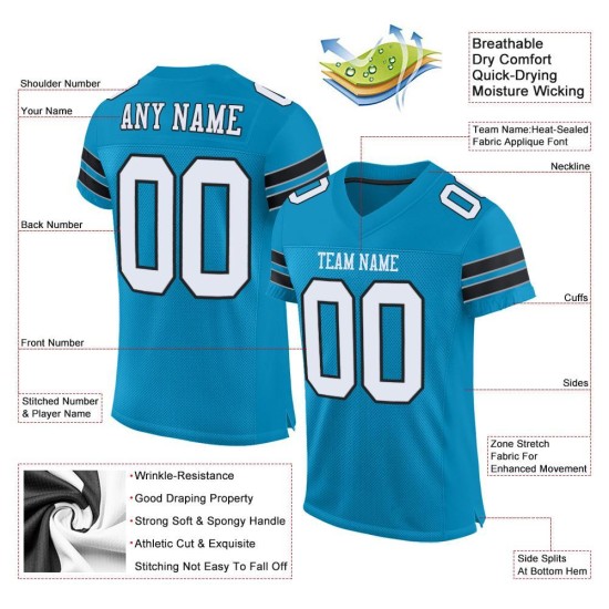 White-Black Football Jersey Authentic Blue Custom Mesh Panther White-Black Football Jersey Authentic Blue Custom Mesh Panther