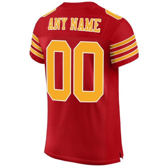 Mesh Jersey Football Authentic Red Custom Gold-White