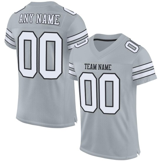 Authentic Silver Football Mesh White-Black Custom Jersey Authentic Silver Football Mesh White-Black Custom Jersey
