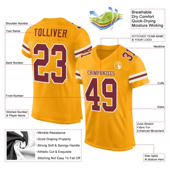 Gold Jersey Custom Mesh Authentic Burgundy-White Football Gold Jersey Custom Mesh Authentic Burgundy-White Football